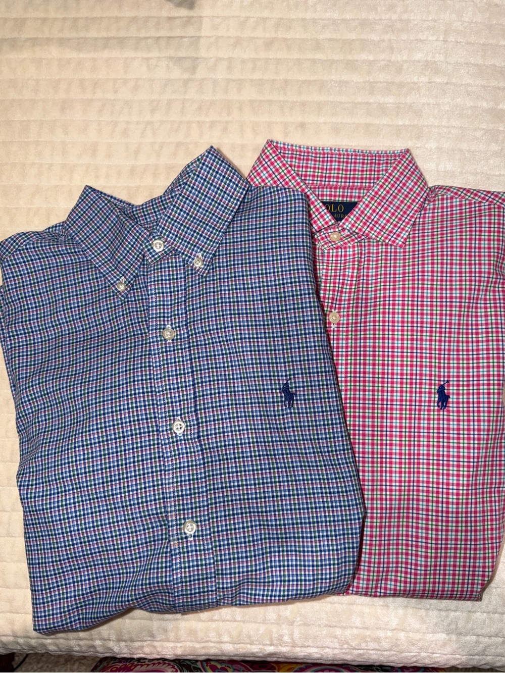 2 Polo by Ralph Lauren Blue and Pink Micro-Check Button-Down Shirts (Pair)